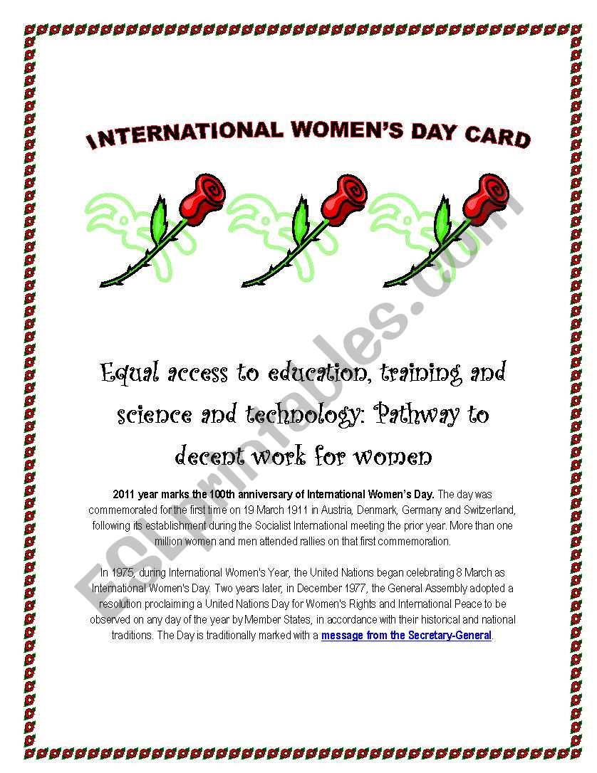 international women`s day worksheet